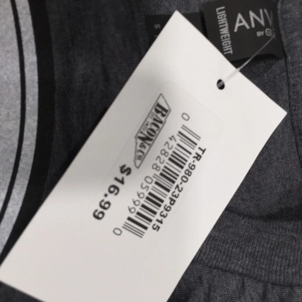 Anvil Mens T-Shirt Adventure Is Calling Me Graphic Small Gray Bacon & Co